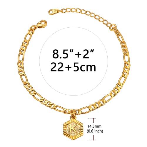 U7 Women's Anklets, Gold Plated 4Mm Chain Bracelet Plus Size Initial K Beach Anklets Figaro Anklets #TOP1