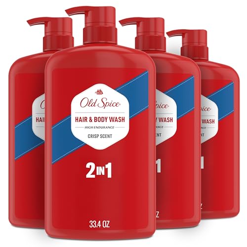 Old Spice Refreshing 2-in-1 Body & Face Wash for Men, High Endurance, 3X Defense, 24/7 Shower Fresh with Lasting Scent, Crisp Scent, 33.4 oz (Pack of 4)