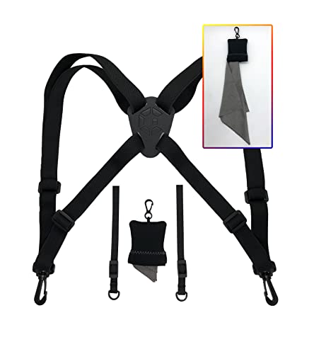 GAIARENA Binocular Harness, Adjustable Binocular Strap, Cross Bino Harness for Hunting Hiking Birding with Lens Cleaning Cloth, Binocular Chest Harness for Binoculars, Camera and Rangefinders Black
