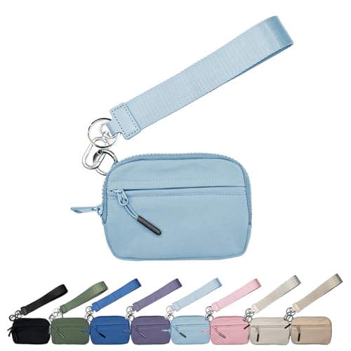 Commonlyto Wallet, The Wallet 2nd Gen, Waterproof Material, Zippered Card Case with Id Window/Hand Strap, for Women's Daily Travel (Blue)