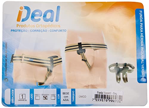 Ideal Produtos Ortopédicos, Cinta para Hérnia Inguinal Versátl,Esquerdo, Bege com Azul, Tamanho Únic