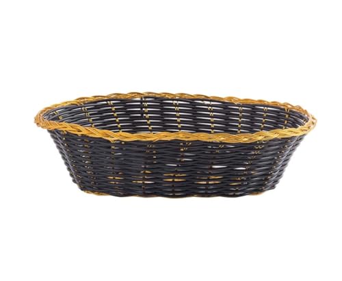 Image of Tablecraft Black 9 inch Oblong Hand-Woven Basket w / Gold Metal Trim