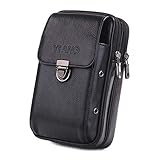 ウエストバッグ レザー メンズ 携帯ケース 本革 ベルトポーチ 軽量 フラップ付き ベルト 携帯バッグ タバコケース 携帯収納 3室 コンパクト ブラック 縦型 Lサイズ