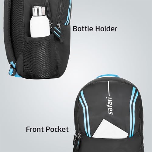 Image of Safari Flash Neo 26L Casual Printed Backpack, 2 compartments, bottle holder, Front pocket, school bag for boys and girls, college, office, travel for men and women, Color- Black