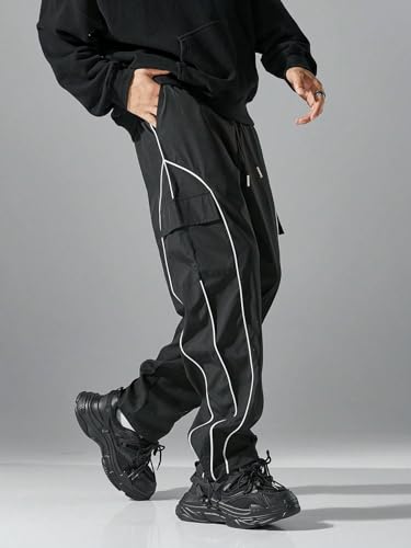 ZAFUL Cargo Pants for Men Casual Parachute Baggy Hiking Sweatpant Straight Drawstring Wide Leg Outdoor Joggers4