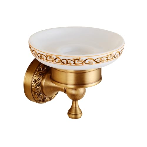 Wall Mounted Bathroom Soap Dish Holder, Antique Brass Pattern Carving,Brushed Bronze