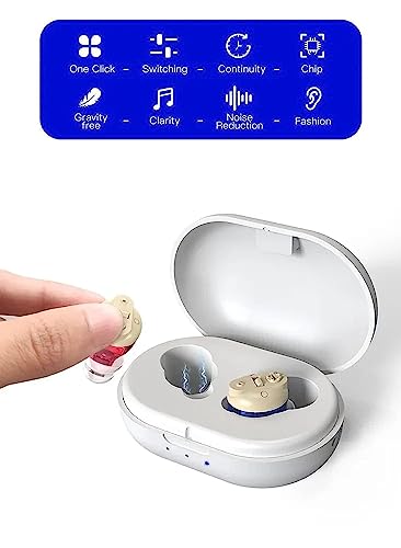 Image of Aika AG-7901 Rechargeable Hearing Aid with Adjustable Sound Amplifier - Ideal for Elderly and Deafness - Includes Charging Case (1 Pcs, Red-Blue, for Both Ear)