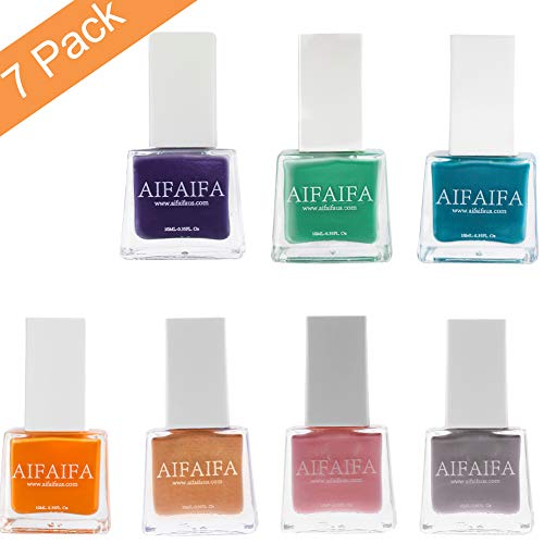 Aifaifa Nail Polish Set 7 Pack Trendy Peelable Water Based Nail Polish, Pink, Glitter, Metallic, Spring Color, Summer Color Full Size Set