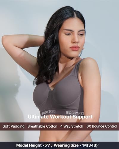 Image of BODYSIZE Women's Everyday Wear Wire Free Padded Sports Bra SF-28 (Heavily Padded, Gym, Yoga Bra) | Everyday Wear, Sweat Absorbent, Soft Cotton Fabric for Ultimate Comfort (B Cup)