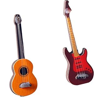 Toyvian 2Pcs Miniature Guitar Dollhouse Mini Musical Instrument Wood Bass Guitar Model Ornament for Fairy Garden Accessories Kids Play Toys Birthday Gifts Random Color - Les Beatles, Paul McCartney, John Lennon, RIngo Starr, George Harrison
