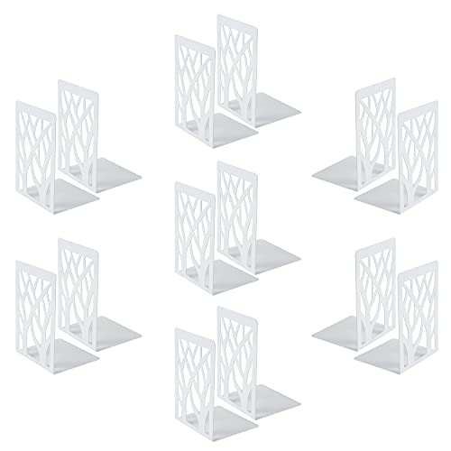 MSDADA Bookends, Book Ends for Shelves, Bookends for Office, Book Ends for Heavy Books, Book Shelf Holder Stand Home Decorativeï¼ŒMetal Bookend Supports, Book Stoppers, White(7 Pairs)