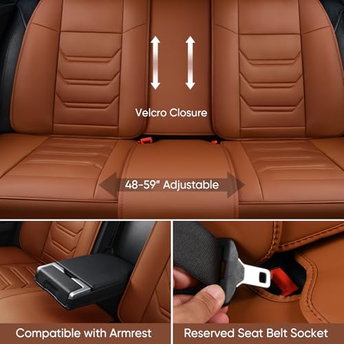 Image of TIEHESYT Car Seat Covers Full Set, Breathable Leather Automotive Front and Rear Seat Covers & Headrest for Reduce The Driving Fatigue, Compatible with Most Vehicles, Cars (Brown, Front Pair and Rear)
