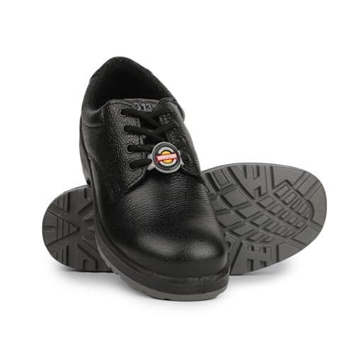 Image of Liberty Warrior 7198-319 STA Safety Shoes for Men, Genuine Leather, Double Density PU Sole, Light Weight, Steel Toe, Black, Sizes-6UK-10UK