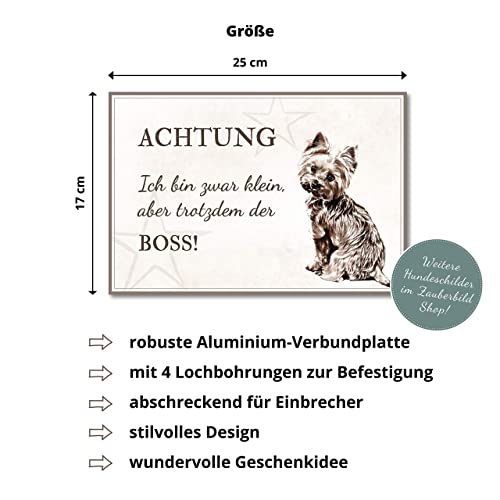 ZAUBERBILD Hundeschild Warnung | Yorkshire Terrier | Warnschild Vorsicht Hund | 25x17cm Alu