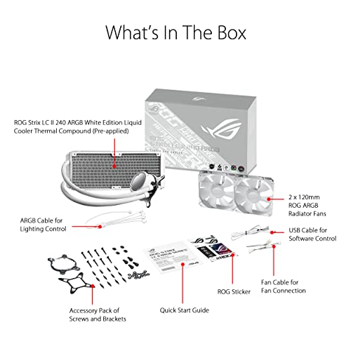 Image of ASUS ROG Strix LC II 240 ARGB White Edition All-in-one AIO Liquid CPU Cooler 240mm Radiator, Intel LGA1700, 115x /2066 and AMD AM4 /TR4 Support, 2X 120mm 4-pin PWM Addressable RGB Radiator Fans