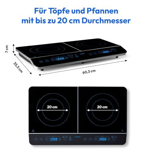 MEDION MD 15324 Doppel-Induktionskochplatte, 3500 Watt, Zwei Kochplatten, 10 Temperaturstufen, LED Display, schwarz