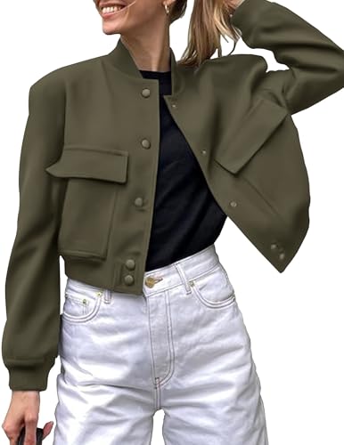 Zeagoo Women Short Lightweight Bomber Jackets Fall Warm Outwear Long Sleeves Coat with Pockets Game Day Outfits