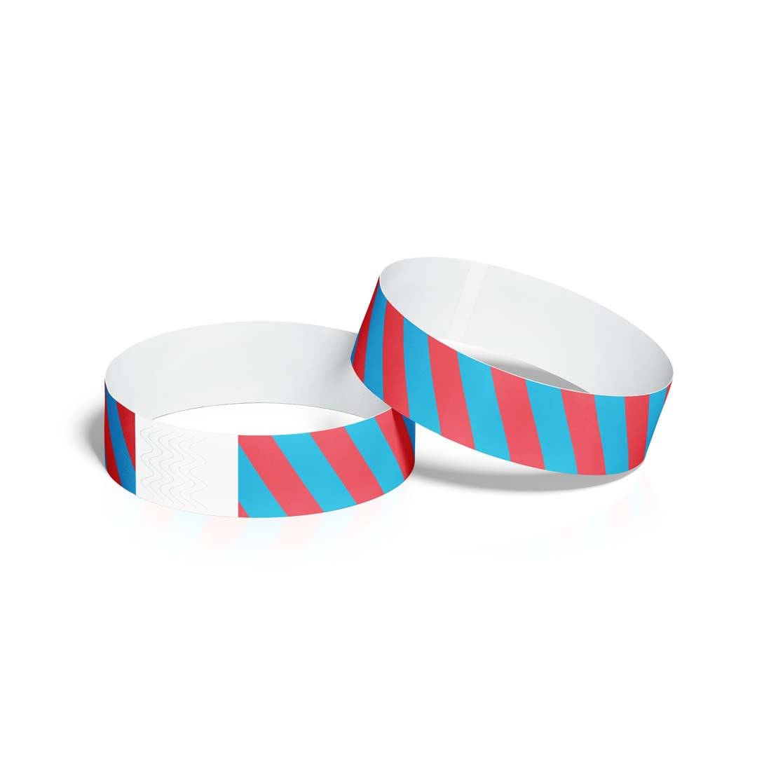 ID&C Striped Tyvek Paper Event Wristbands – 1000 Numbered Tamper Proof Security Wristbands for Event Entry & Festivals – Tomato Red and Neon Blue Stripe
