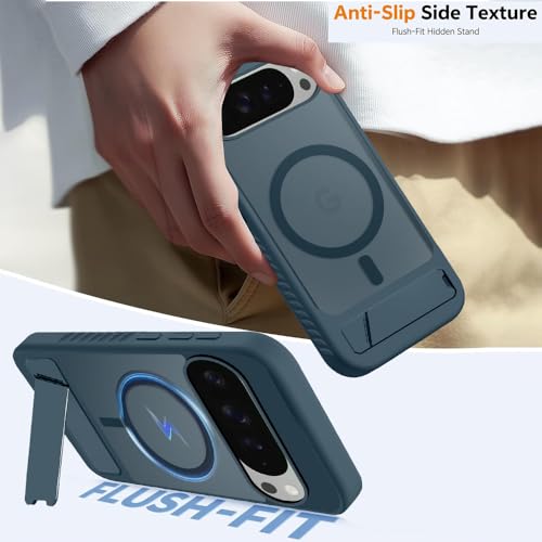 Image of KARWANUltra Hybrid Matte Back Cover Case Compatible with Stand Magnetic for Google Pixel 9 Pro | Mag-Safe Wireless Charging | Camera Bump Protection -(Blue)