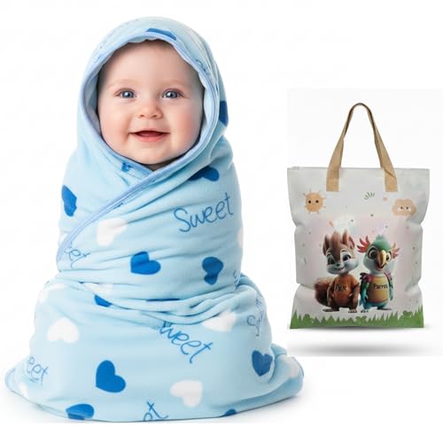 Image of Ultra-Soft Baby Hooded Blanket | Newborn Baby Wrapping |Coral Fleece Material Hypoallergenic | Towel Cum Blanket with Teddy Design (0-3Years) (Blue Bunny)