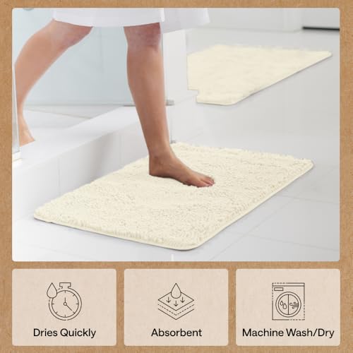 Image of Gorilla Grip Original Luxury Chenille Bathroom Rug Mat, 48x24, Extra Soft and Absorbent Shaggy Rugs, Machine Wash and Dry, Perfect Plush Carpet Mats for Tub, Shower, and Bath Room, Ivory Cream