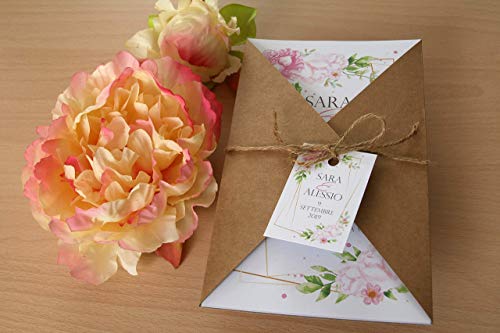 Partecipazioni Matrimonio Shabby Chic - Inviti Nozze Con Uccellini Su Carta Kraft, 10 Pezzi Personalizzabili - Foto 10