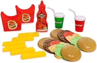 Toy Chef Fast Food Meal Playset, Pretend Play Burger, Fries, Soda, Toy Restaurant Food, Play Kitchen Accessories for Girls and Boys