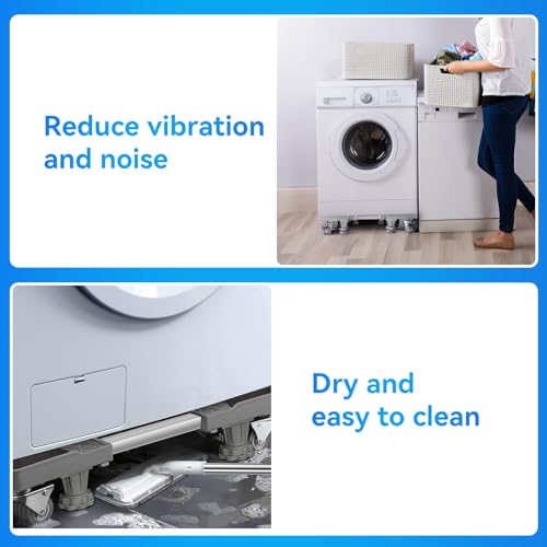 Heavy Duty Fridge Stand Mobile Base, 20\"-27\"Washing Machine Stand with 8 Strong Feet & 4 Locking Wheels, Adjustable Flat Dolly Cart Mobile Base Pedestals for Washer, Dryer, Laundry and Refrigerator