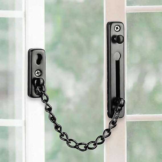 Image of DRUCILA 1Pcs Security Door Chain Lock Sturdy Door Lock Latch for Inside Door Stainless Steel Hotel Door Lock with Spring Button Door Locks for Kids Safety.(Chain Door Lock)