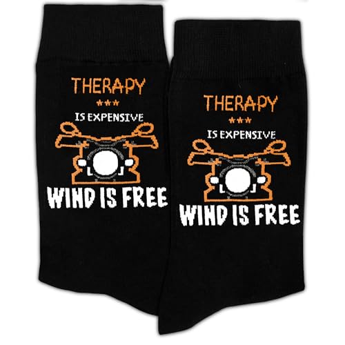GRXXPIP Therapy Is Expensive Wind Is Free SocksFunny Motorcycle Rider Socks for Bikers Chopper & Cruiser Lovers Great Birthday or Christmas Gift for Motorbike Enthusiasts.(151)