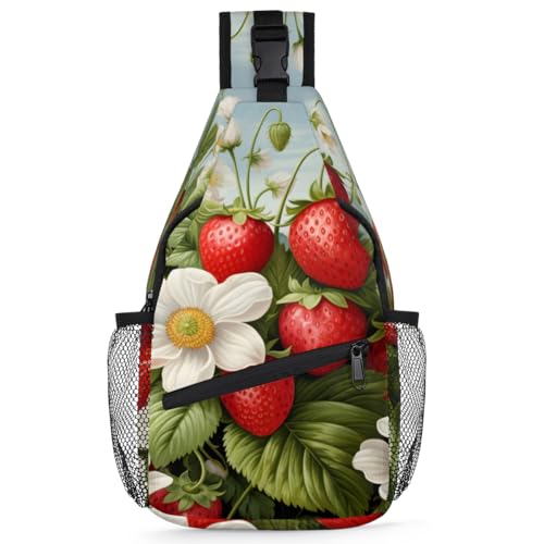 Sac de poitrine fleurs de fraises pour homme et femme voyage