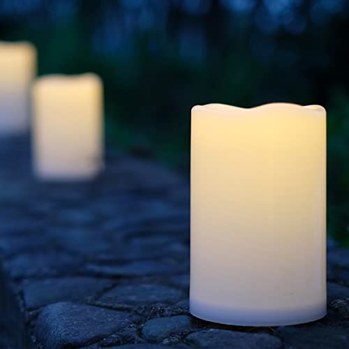 Image of NONNO&ZGF 4X6'' Outdoor IP44 Warm White LED Rainproof Waterproof Candles, Flameless Battery LED Pillar Candle with Remote and Timer, Resin, No Melt, 2 Pack