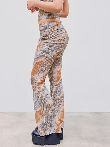 CIDER Low Rise Abstract Ruched Flared Trousers2