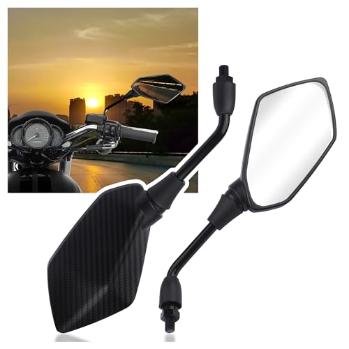 Motorcycle Mirrors with 8mm & 10mm Bolt HD+360 Adjustable Motorcycle Mirrors for Handlebars Motorcycle Accessories Wide Angle Rear View Mirror for Scooter ATV Dirt Bike (Carbon Fibre)