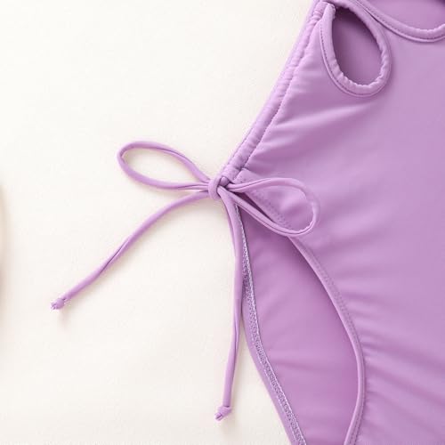 Image of Girls Swimsuit One Piece Bathing Suit Adjustable Straps Solid Color Cut Out Butterfly Girls' Swimwear for 7-14Y