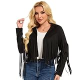 70s Women's Fringe Jackets Faux Suede Leather 60s Party Clothes, Halloween 2025 Fashion Tassel Motorcycle Coats (US, Alpha, XX-Large, Regular, Regular, Cowgirl Black)