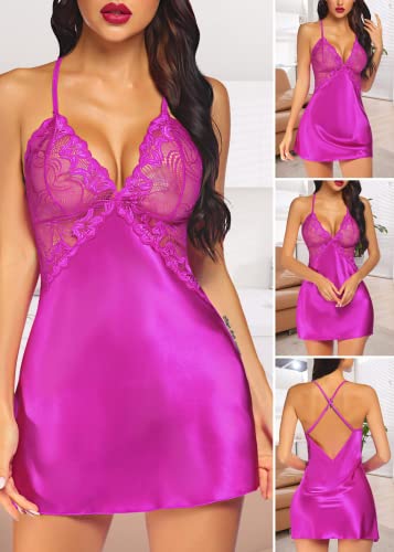 Avidlove Women's Nightgown Novelty Sleepshirts V Neck Sleep Shirt Loose Comfy Pajama Sleepwear Rose Red 3X-Large #TOP1