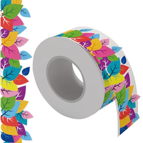 STOBAZA Borde para Tablón de Anuncios Autoadhesivo en Pvc para Decoración Aula Infantil Diseño de Hojas, Resistente al Agua y Fácil de Aplicar