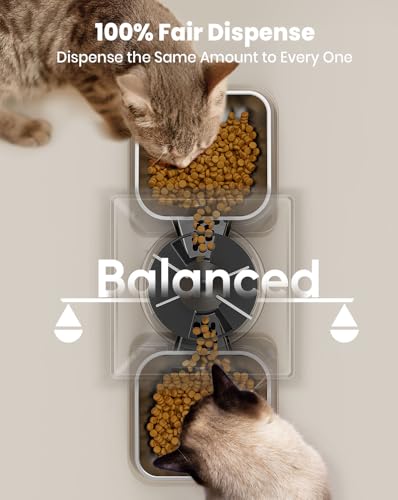 oneisall 5L Futterautomat Katze 2 Näpfe, Katzenfutter Automat mit einem Knopf, Einfache Bedienung, Futterspender für Katzen/Hunde, mit Edelstahlschüssel, Voice Recorder, für kleine/mittlere Haustiere – Bild 4