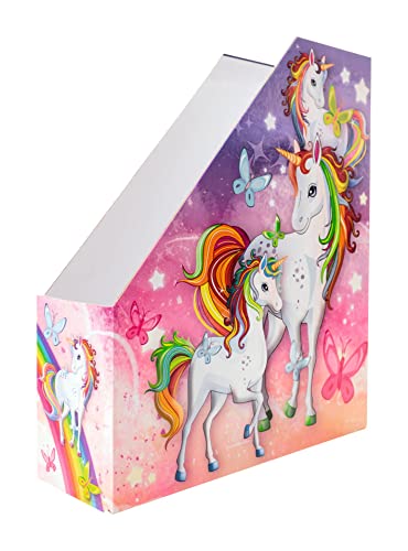 HERMA 19715 Stehsammler A4 mit Einhorn Motiv, 7,5 cm breit, faltbar, stabile Pappe, schmaler Zeitschriftenhalter für Mädchen & Jungen, Stehordner zum Aufbewahren von Dokumenten, Unterlagen, Mappen