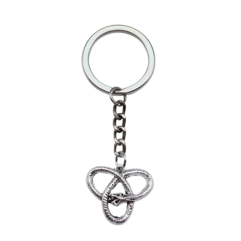Wysiwyg Unisex A36-1Pcs-22X25mm 1Pcs 22X25mm Ouroboros Triangle Knot Charms Keyrings Antique Silver Color Zinc Alloy Ring Size 28Mm
