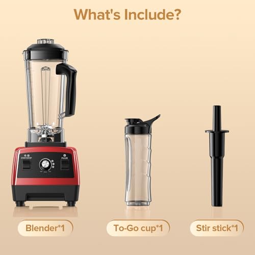 Image of Blenders for Kitchen, 1800W High Speed Smoothie Maker with 68oz Large Pitcher, 20oz Travel Cup, Pulse Self-Cleaning & Overheat Protection, Red