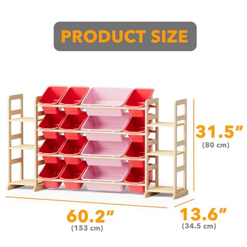 Image of SpaceAid Toy Storage Organizer with 6 Shelves and 16 Bins, Toy Organizers Storage Bookshelf, Kids Bin Shelf Toys Box Bookcase for Bedroom Playroom Organization Room Decor, Red and Pink