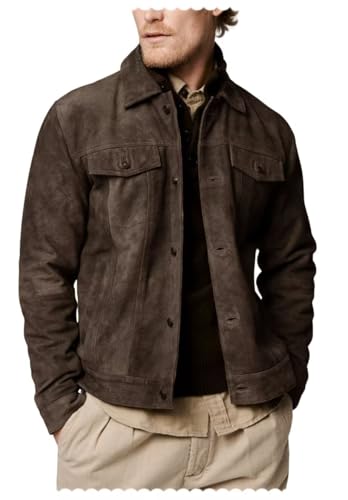 Men's Classic Suede Blazer Single Breasted Casual Faux Leather Sports Jacket with Pockets