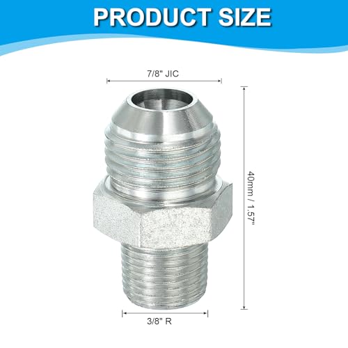 Image of PATIKIL Pipe Adapter Connector 7 /8 inch Male 74 Flare JIC x 3 /8 inch Male R Pipe Fitting Oil Feed Restrictor Fitting Hydraulic Connector for Oil Steam Water Pipelines System