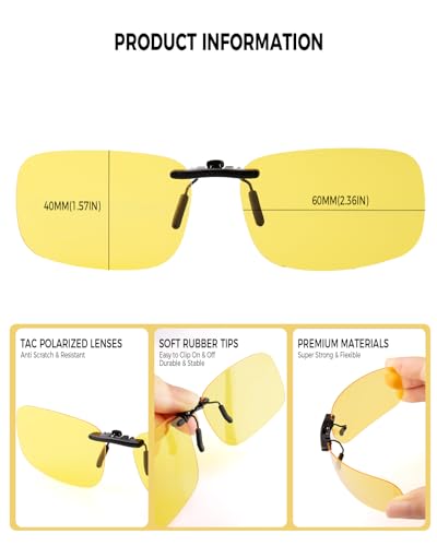 Image of Night Driving Glasses Clip On Night Vision Glasses HD Polarized Yellow Lens Compact Fit Non-Flip Up, Anti Glare