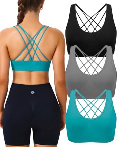Image of Women's Cross Back Sport Bras, Seamless Padded Strappy High Support Yoga