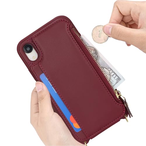 Cavor for iPhone Xr Wallet Case with Card Holder for Women,for iPhone Xr Case with Strap,Crossbody Lanyard and Wristlet Zipper Pocket Phone Cover-Wine red by Cavor - Image 5
