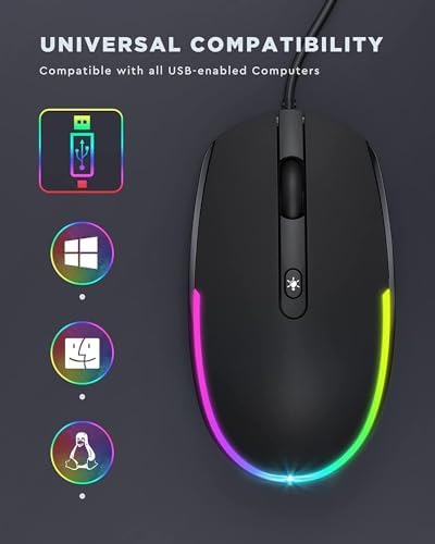 seenda Wired Mouse, RGB Backlit 1600 DPI Corded Mouse for Laptop/PC, Black — view 5