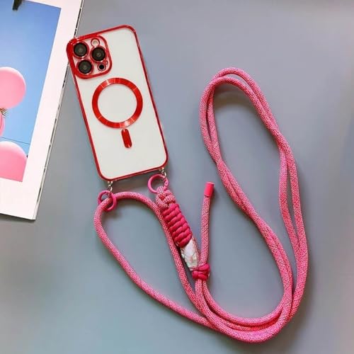 Étui de téléphone magnétique iPhone 16 et 12 Pro rouge lanière robuste anti-perte et antichoc